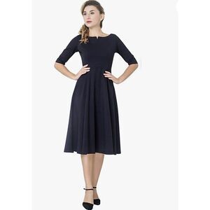 Mary Crafts Black 3/4 Sleeve Fit & Flare Midi Dress Size 20W